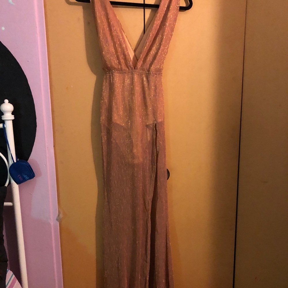 Rose gold dress with split